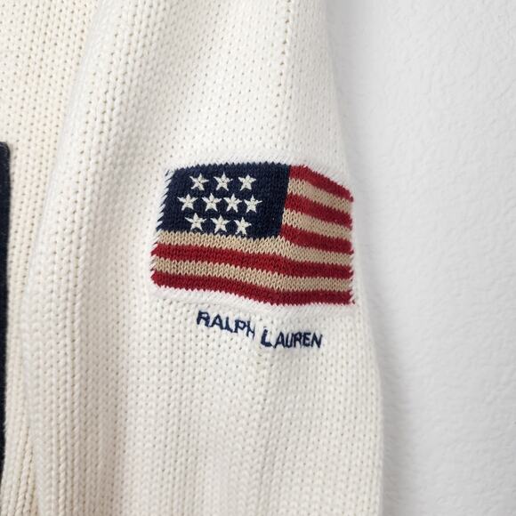 Ralph Lauren Polo Sport Vintage USA Sweater Cream Women Size Large Crewneck Flag - Picture 5 of 12